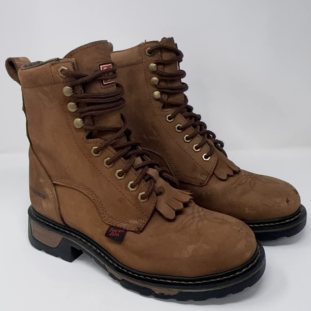 TONY LAMA Harligen Brown Leather Lace Up Work Boots TW2009 Men's 7.5 EE 8" Chore